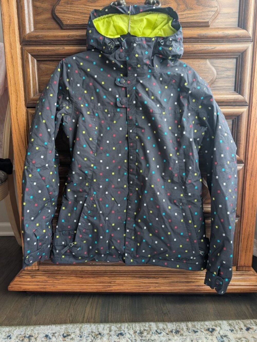 Burton DryRide Society Women Hooded Zip Ski Jacket Colorful Black Snowboard Sz L